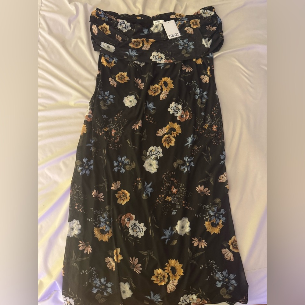 Tinsel Black Maxi Dress with Floral Design